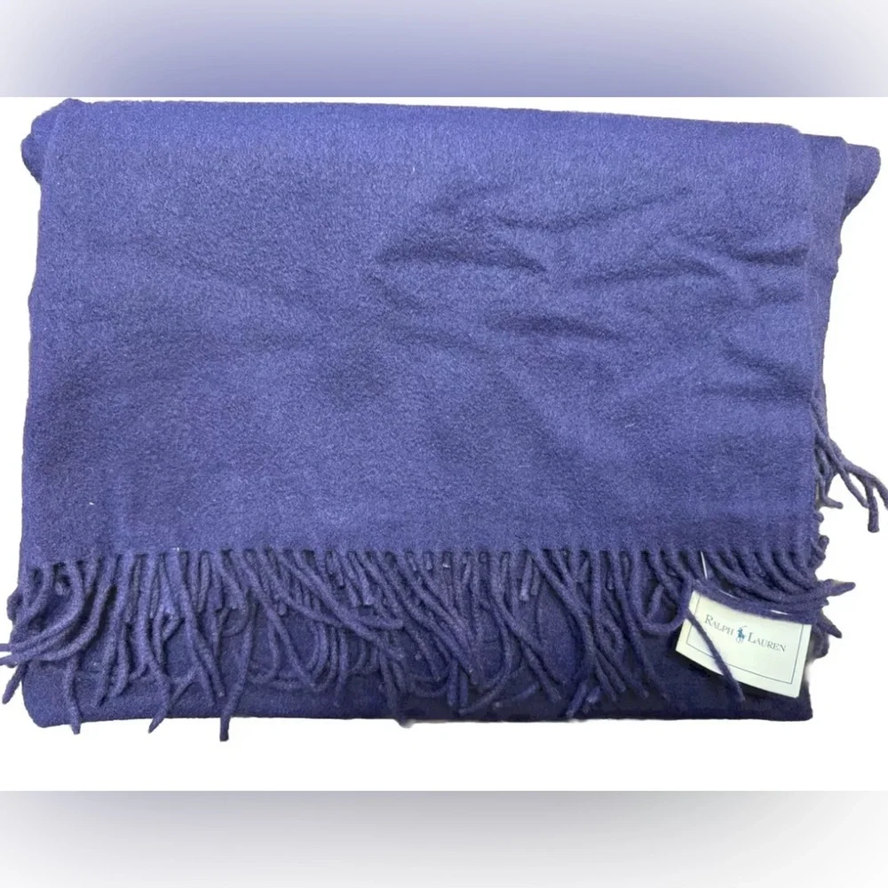 VTG NWT Ralph Lauren Cashmere Scarf Purple Indigo‎ 57x11” A16